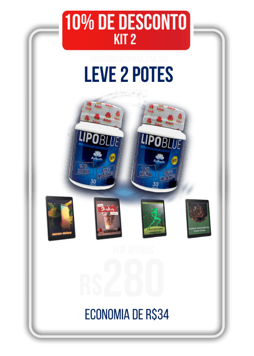 Kit 2: Procedimento de 2 meses com 2 potes de Lipo Blue Slim e 4 e-books bônus.