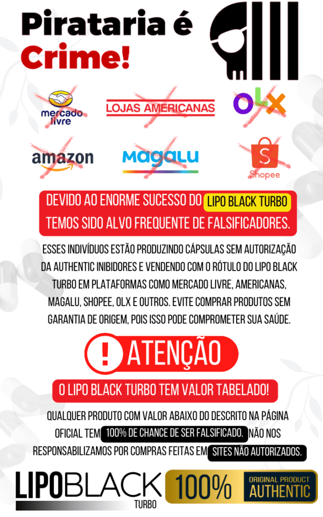 Alerta sobre falsificações do Lipo Black Turbo e compra segura.