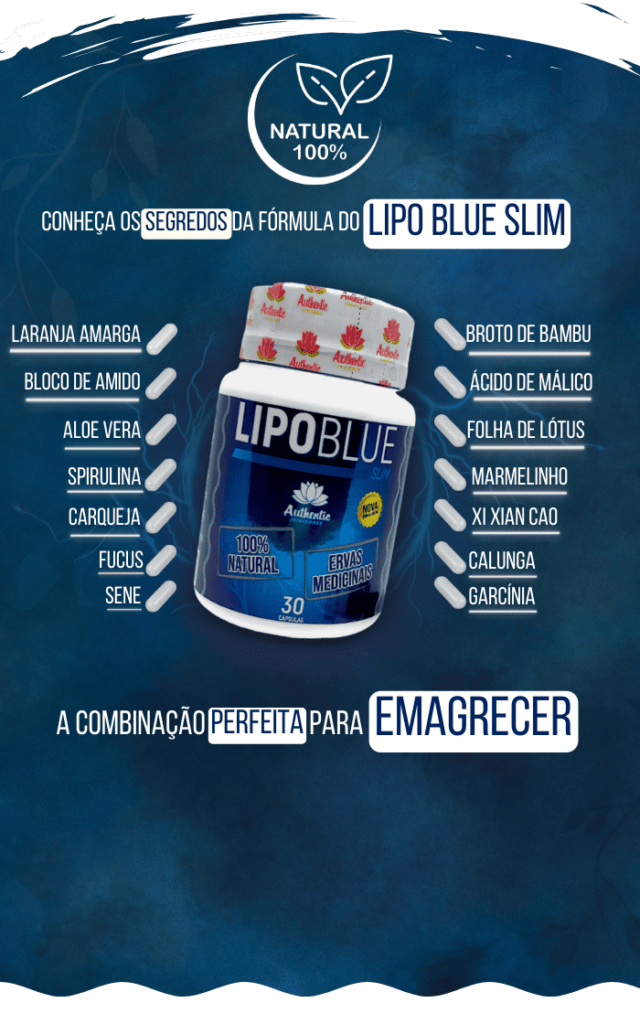 Composição natural do Lipo Blue Slim com ingredientes destacados.