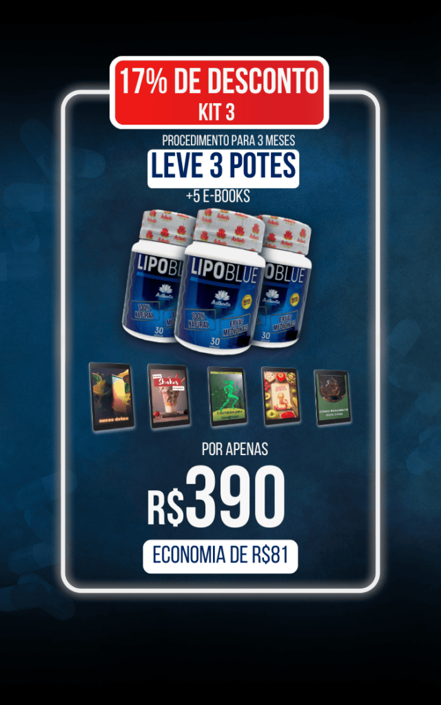 Kit 3: Procedimento de 3 meses com 3 potes de Lipo Blue Slim e 5 e-books bônus.