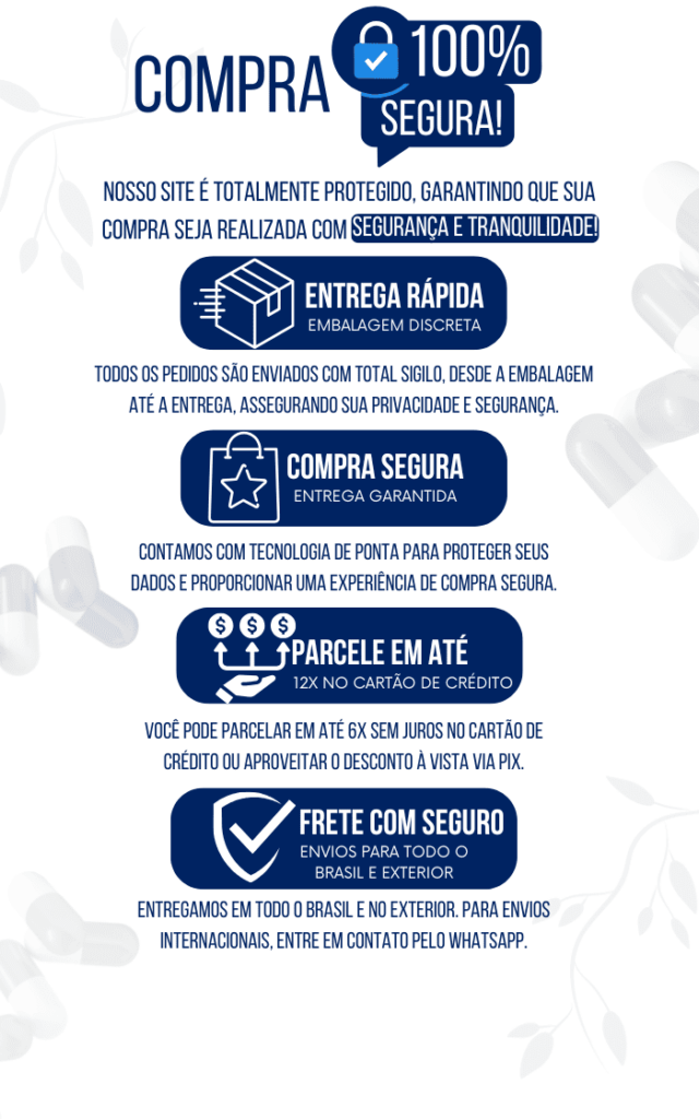 Informações sobre compra segura do Lipo Blue Slim Original, entrega rápida e opções de parcelamento.