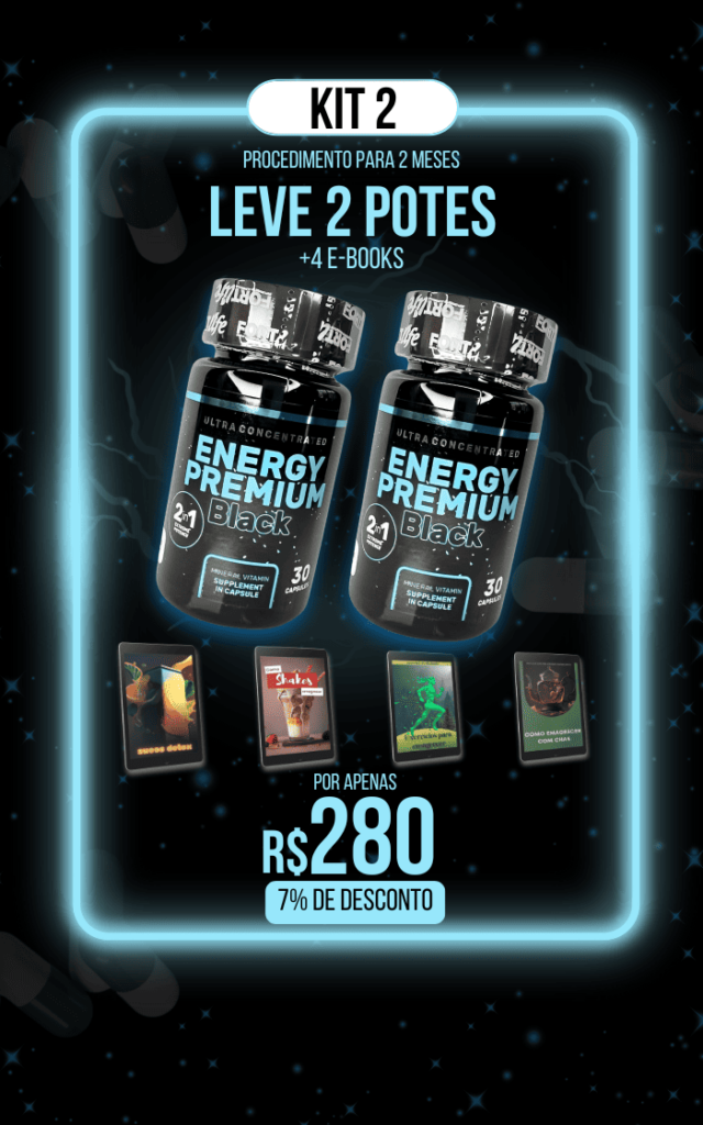 Energy Premium Black - Kit 2 com 2 potes e 4 e-books por R$280