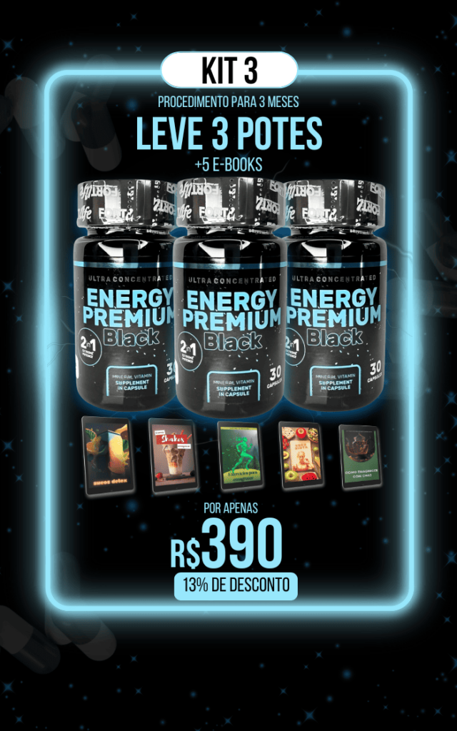 Energy Premium Black - Kit 3 com 3 potes e 5 e-books por R$390