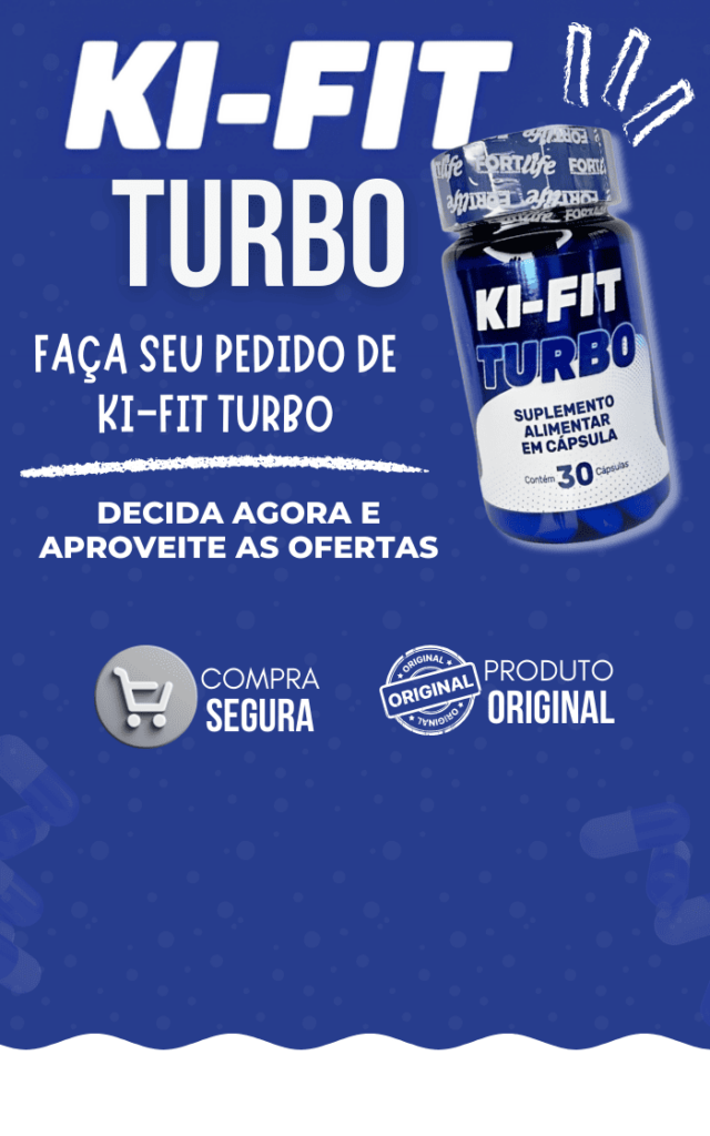 Ki-Fit Turbo, com destaque para a embalagem e os benefícios do produto.