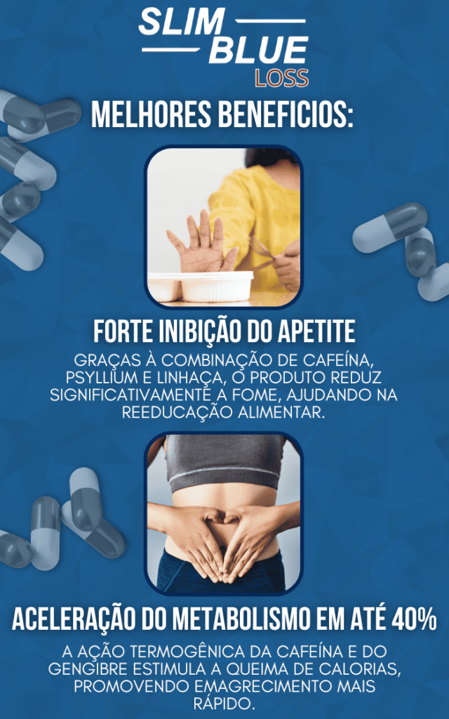 Benefícios do Slim Blue Loss: Inibição do Apetite e Aceleração do Metabolismo.