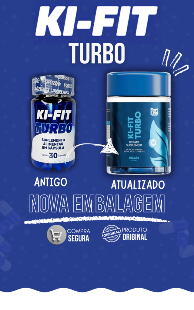 Ki-Fit Turbo, com destaque para a embalagem e os benefícios do produto.