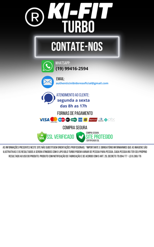 informações de contato do Ki-Fit Turbo com telefone, e-mail, horário de atendimento e formas de pagamento.
