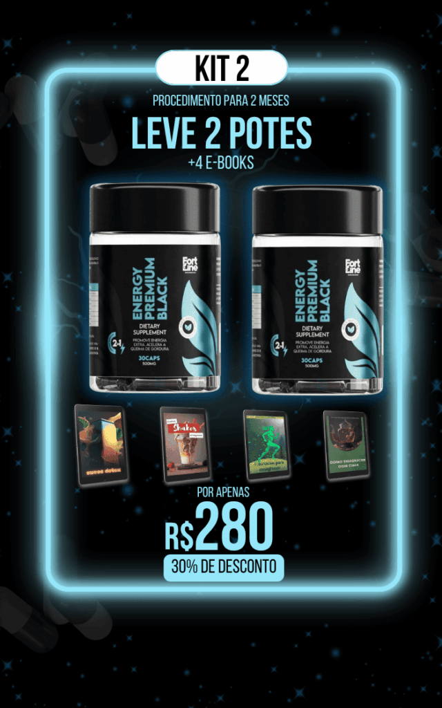 Energy Premium Black - Kit 2 com 2 potes e 4 e-books por R$280